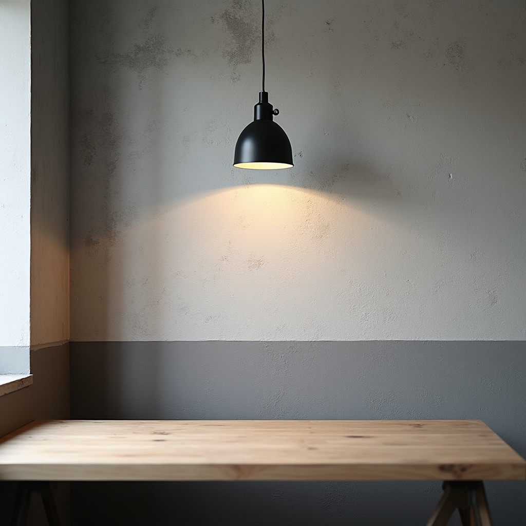 Efect de beton aparent aplicat pe perete de birou home office modern